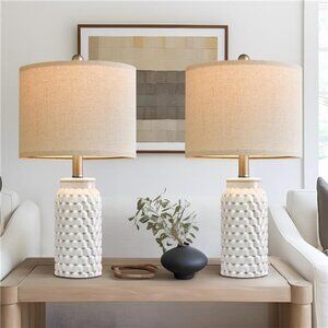 White ceramic table lamp set of 2 modern farmhouse bedside lamps for bedroom
